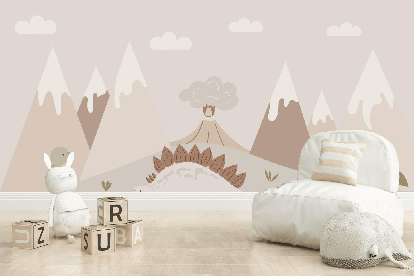 Minimalist Dinosaur Wallpaper, Neutral Dino Wall Mural, Boho Peel and Stick Nursery Decor