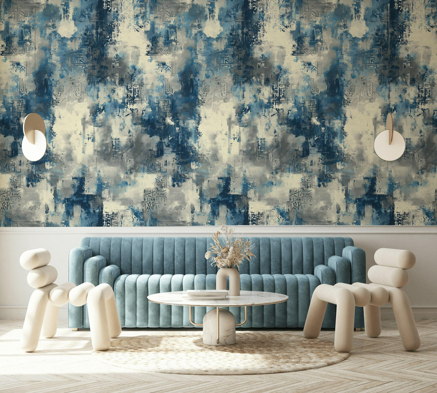 Industrial Texture Blue Wallpaper, Urban Grunge Wall Mural, Modern Paint Effect Peel and Stick