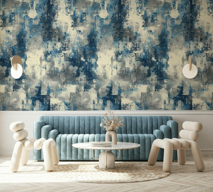 Industrial Texture Blue Wallpaper, Urban Grunge Wall Mural, Modern Paint Effect Peel and Stick