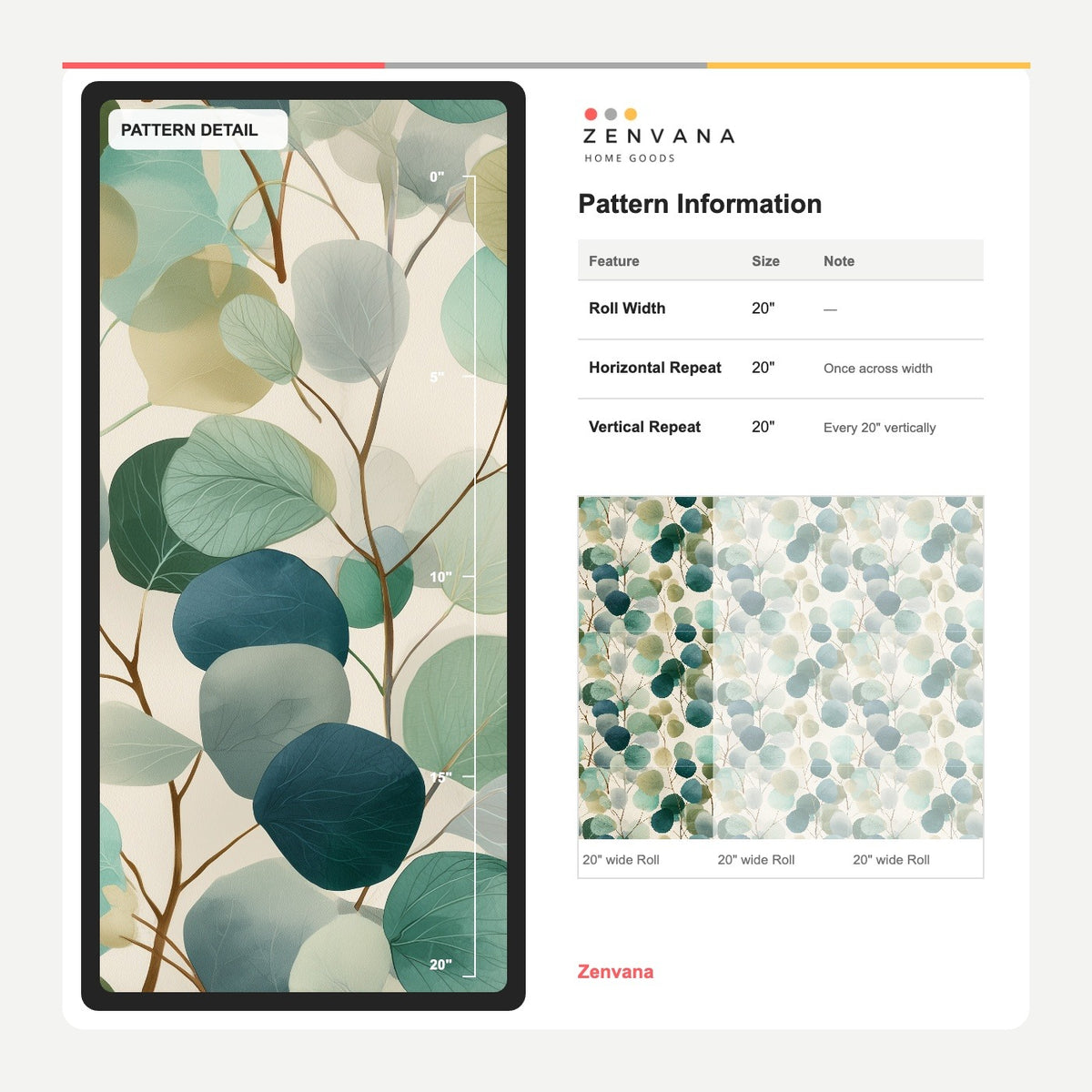 Layered Eucalyptus Leaf Wallpaper in Teal Green Watercolor