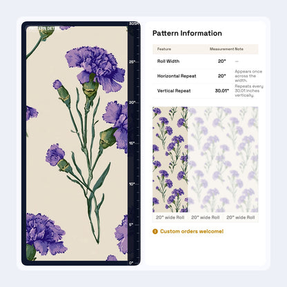 Purple Carnation Wallpaper Vintage Herbarium Floral Pattern