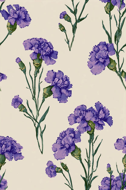 Purple Carnation Wallpaper Vintage Herbarium Floral Pattern