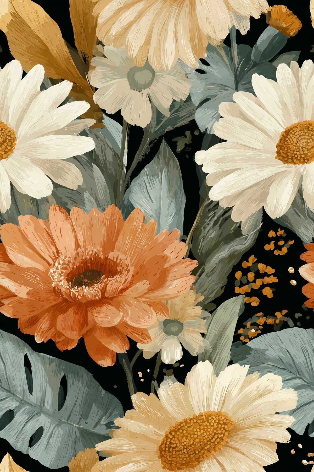 Daisy Floral Wallpaper Large Terracotta Botanical Garden Pattern