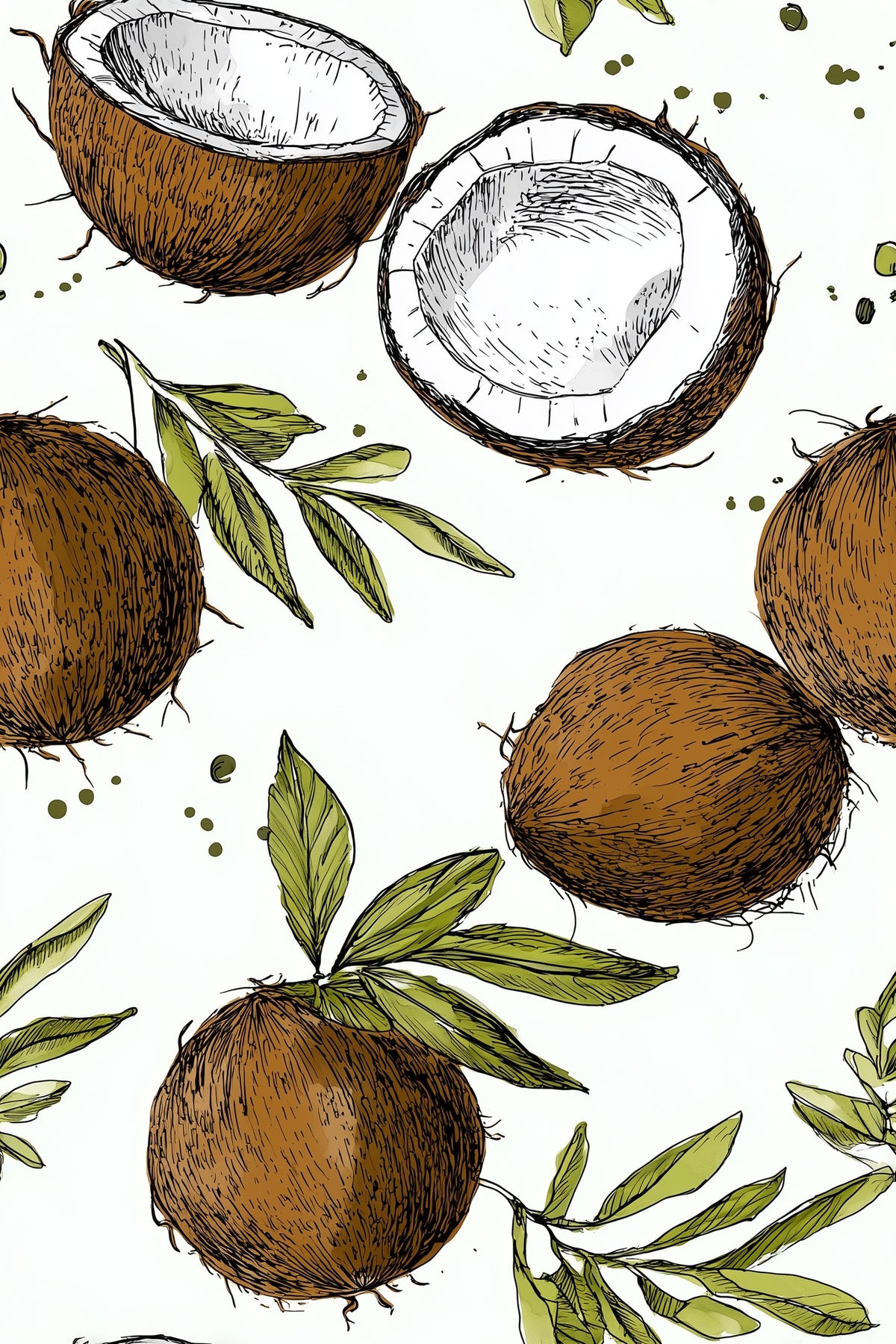 Coconut Wallpaper Hand Drawn Tropical Fruit Pattern