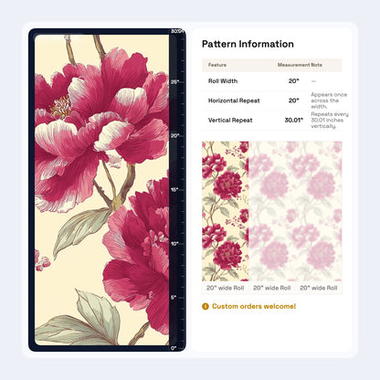 Peony Wallpaper Crimson Floral Botanical Pattern