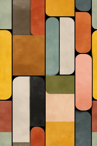 Bauhaus Wallpaper Modular Rounded Blocks Retro Modern Pattern