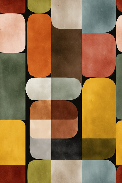 Mid Century Wallpaper Retro Geometric Color Block Pattern