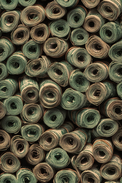 Rolled Dollar Bills Wallpaper Currency Pattern Dark Green Cash Wall Decor