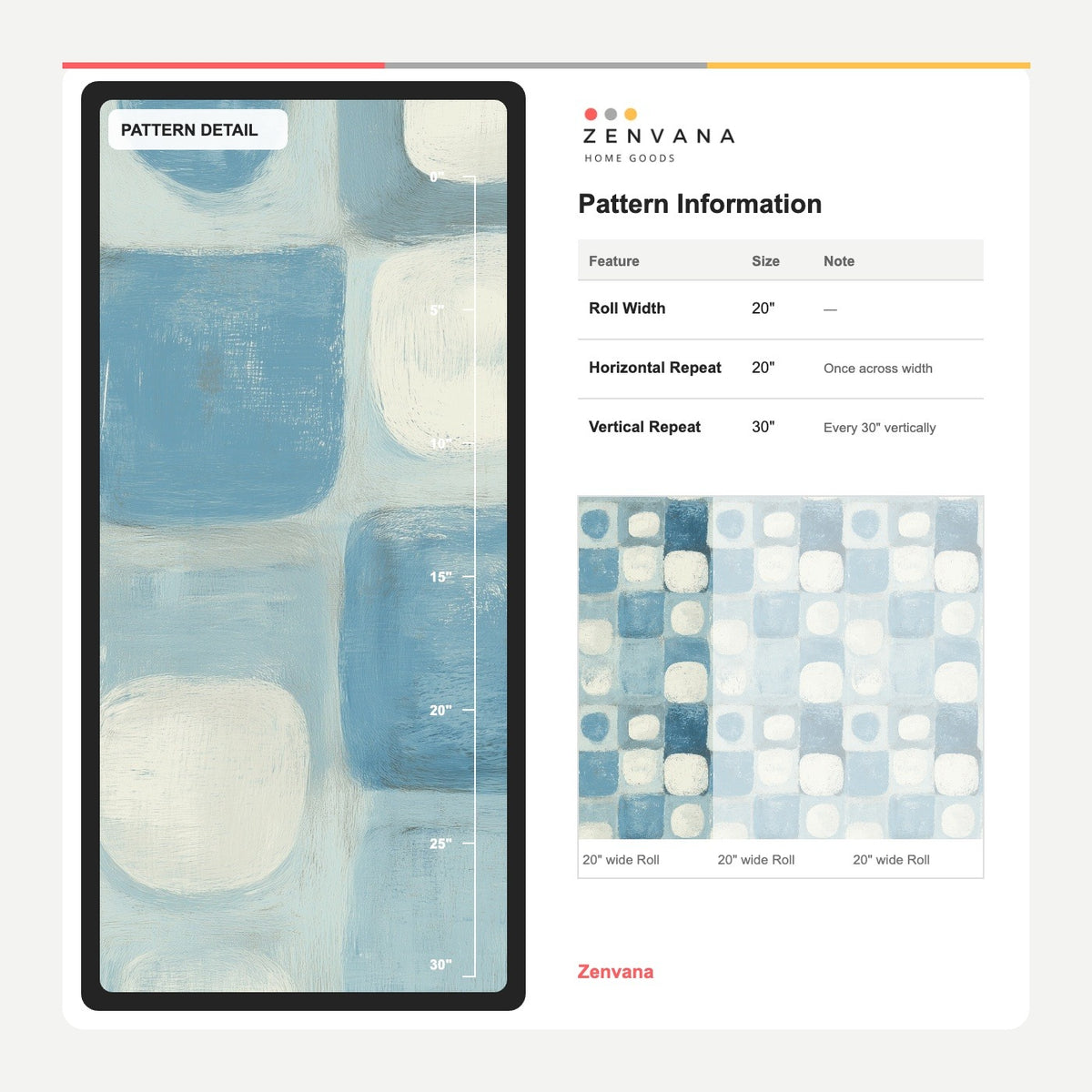 Blue Geometric Wallpaper with Painterly Squares and Ivory Accents