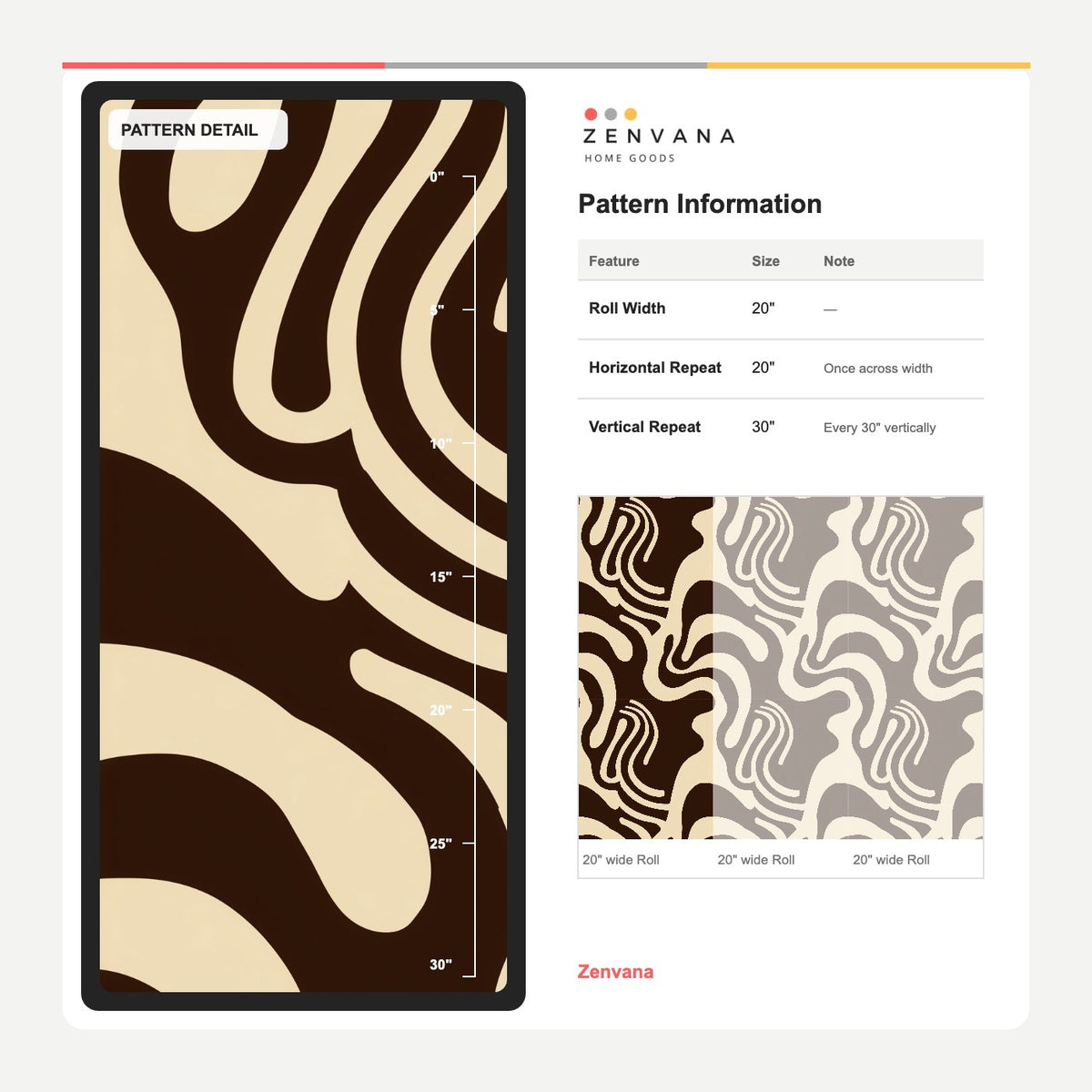 Retro Wavy Wallpaper in Chocolate Brown and Cream
