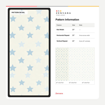 Powder Blue Star Nursery Wallpaper on Warm Ivory