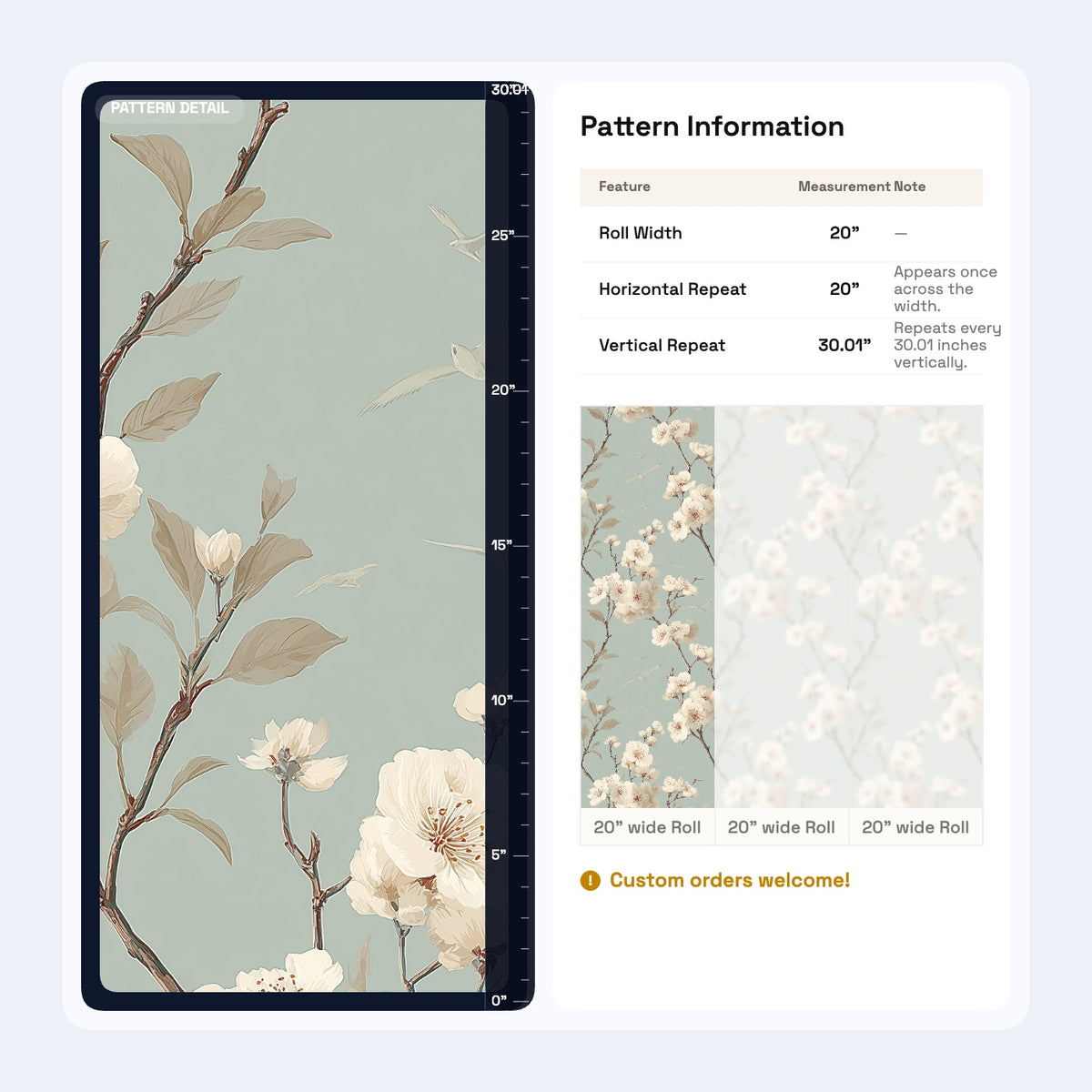 Blossom Branch Wallpaper Birds Sage Green Chinoiserie Pattern