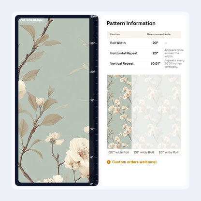Blossom Branch Wallpaper Birds Sage Green Chinoiserie Pattern