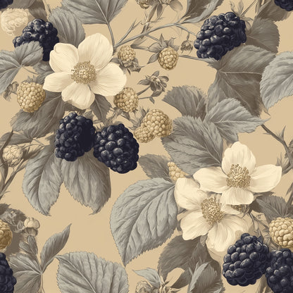 Blackberry Wallpaper Botanical Fruit Engraving Garden Pattern