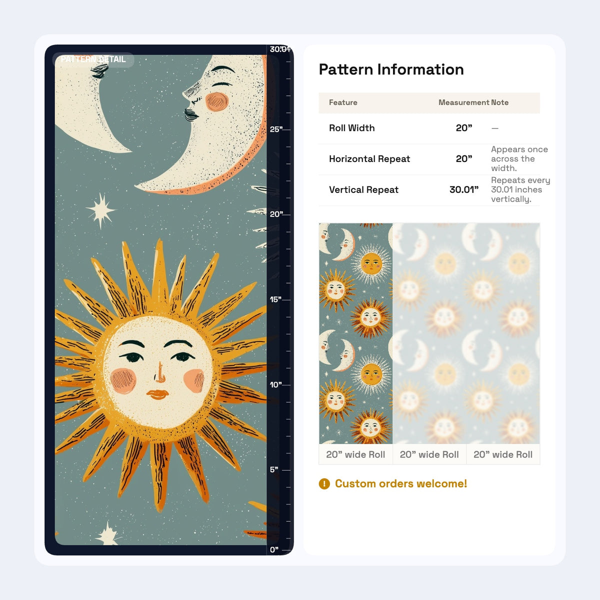 Sun and Moon Wallpaper Celestial Folk Art Pattern Whimsical Star Decor