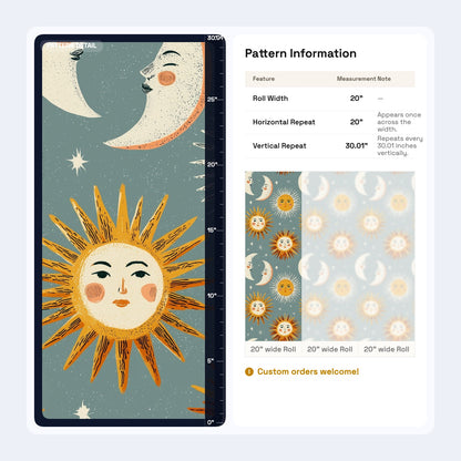 Sun and Moon Wallpaper Celestial Folk Art Pattern Whimsical Star Decor