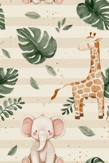 Giraffe Elephant Wallpaper Watercolor Jungle Pattern