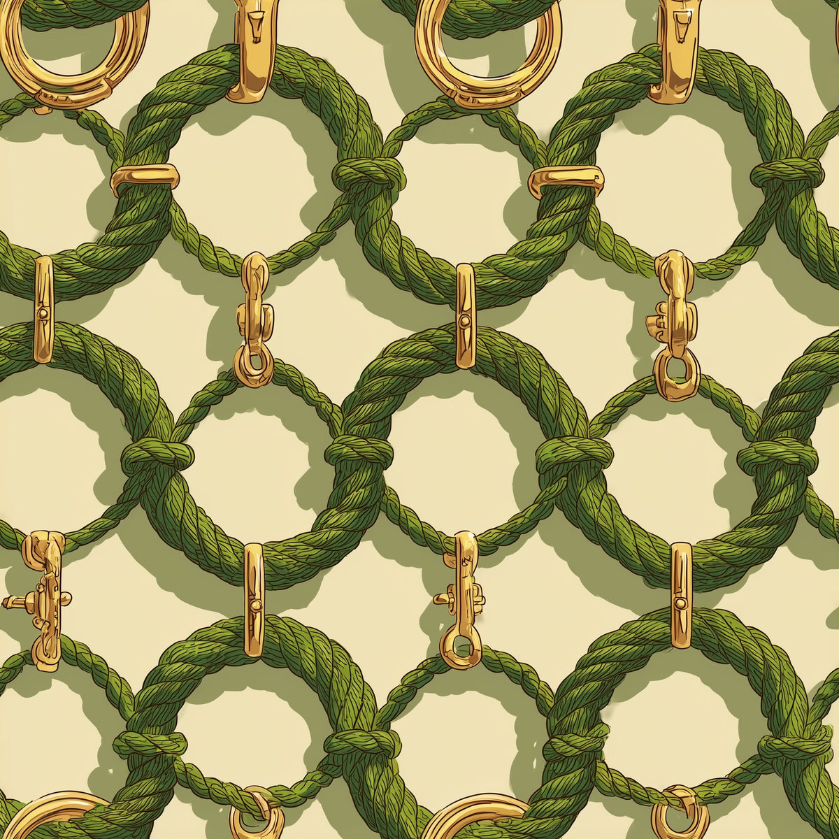 Green Rope Wallpaper Gold Chain Link Pattern