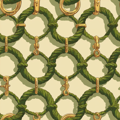 Green Rope Wallpaper Gold Chain Link Pattern