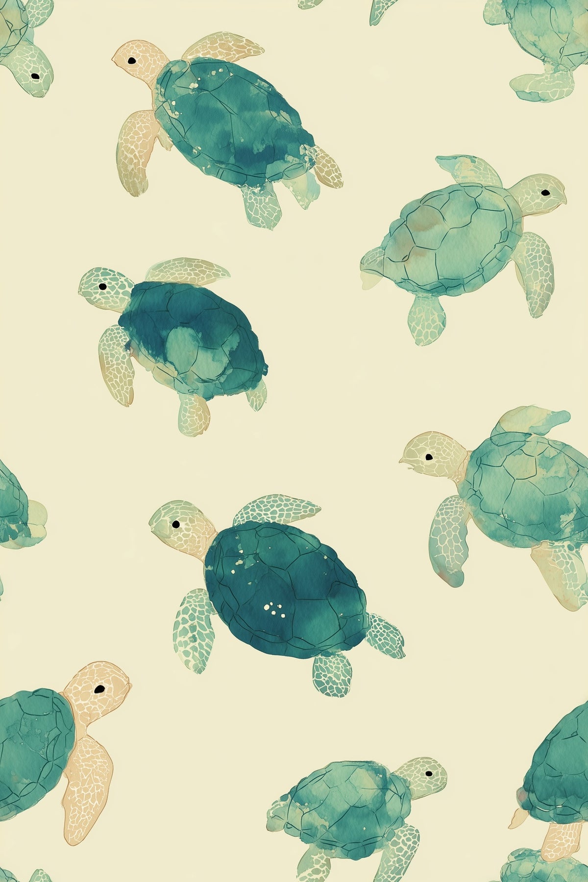 Sea Turtle Wallpaper Watercolor Ocean Animal Pattern Coastal Nursery Decor