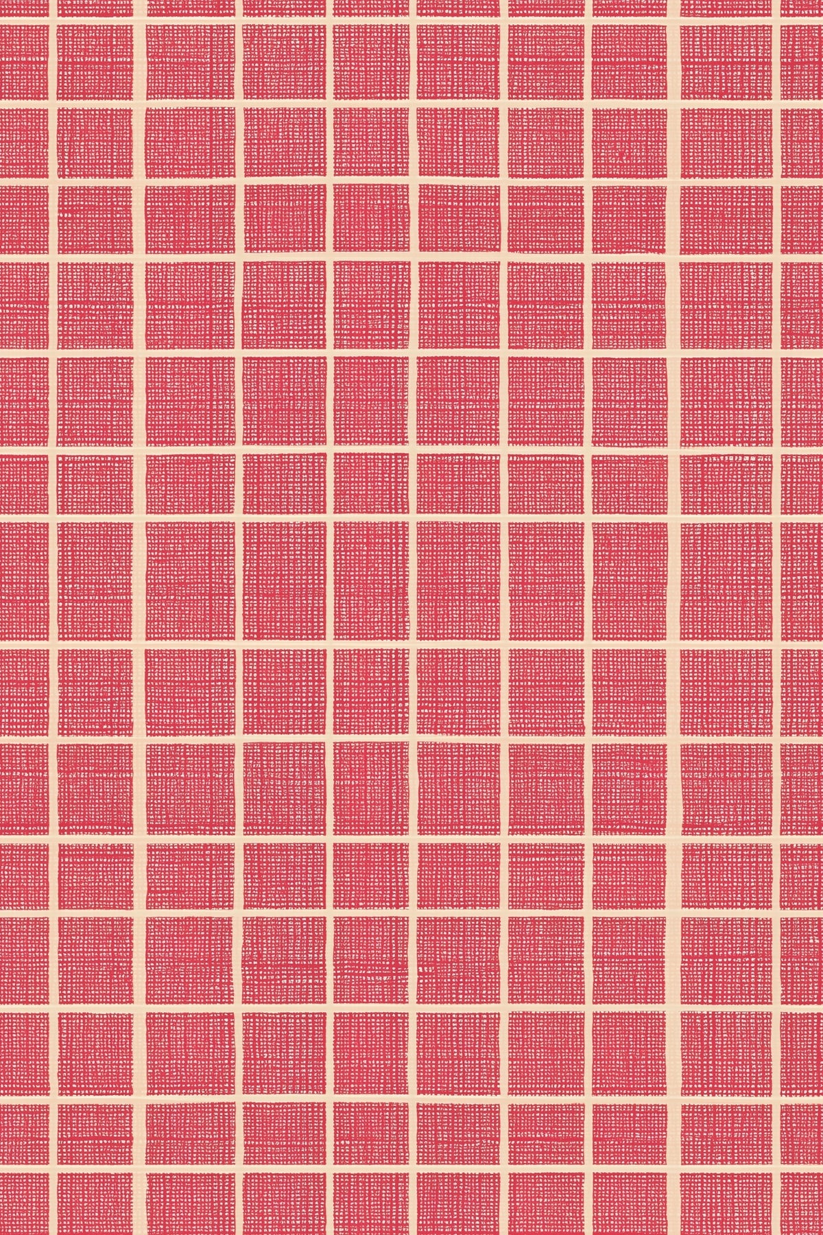 Red Grid Wallpaper Small Check Windowpane Pattern Woven Linen Texture