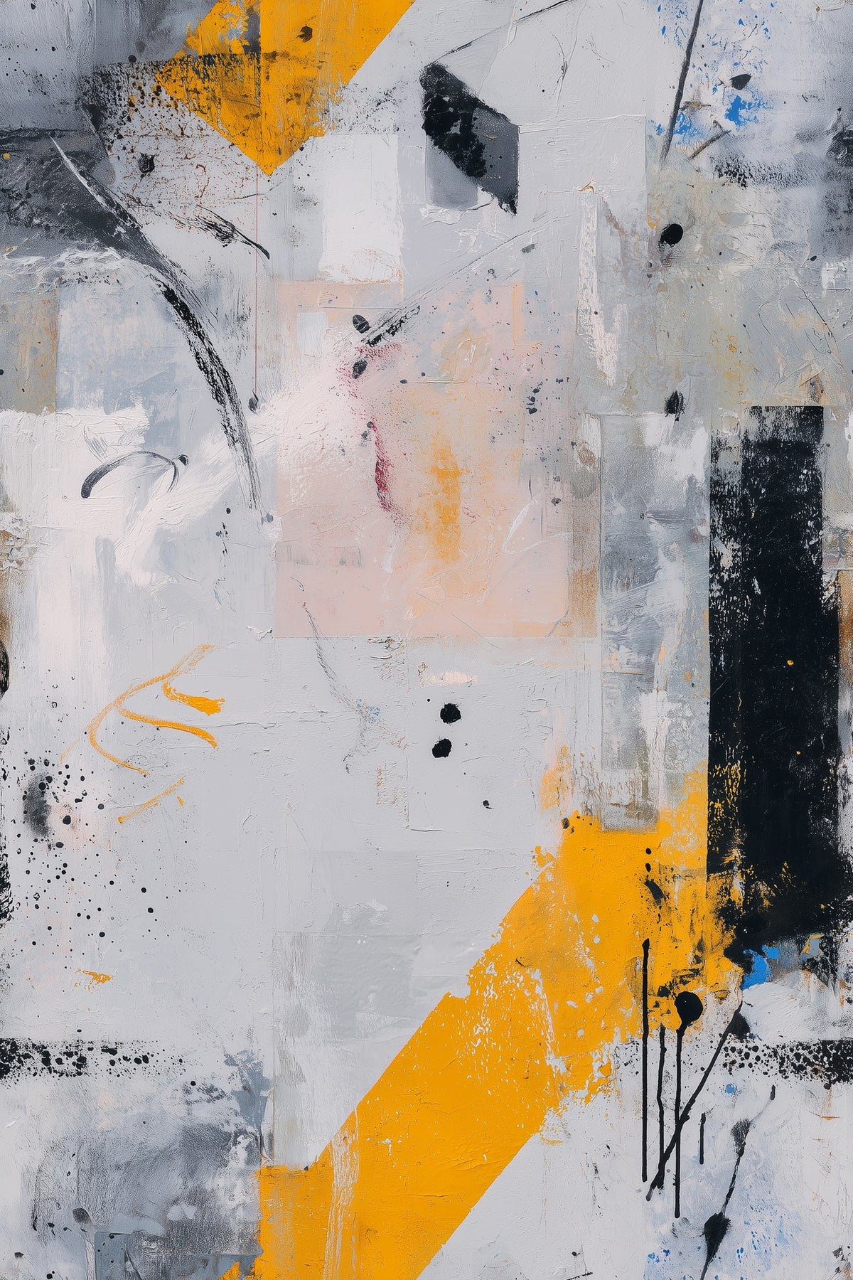 Abstract Wallpaper Yellow Black Modern Art Brushstroke Contemporary Pattern