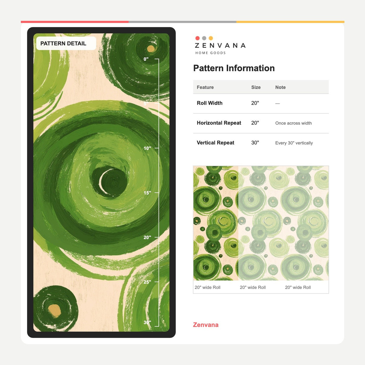 Retro Green Circle Wallpaper with Painterly Rings on Cream