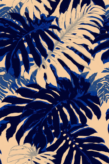 Navy Tropical Wallpaper Monstera Leaf Pattern