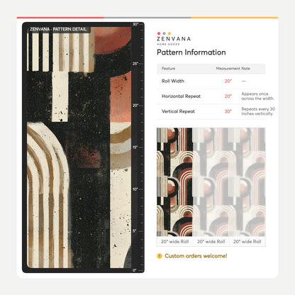 Abstract Arches Wallpaper Distressed Geometric Pattern Black Cream Terracotta Decor