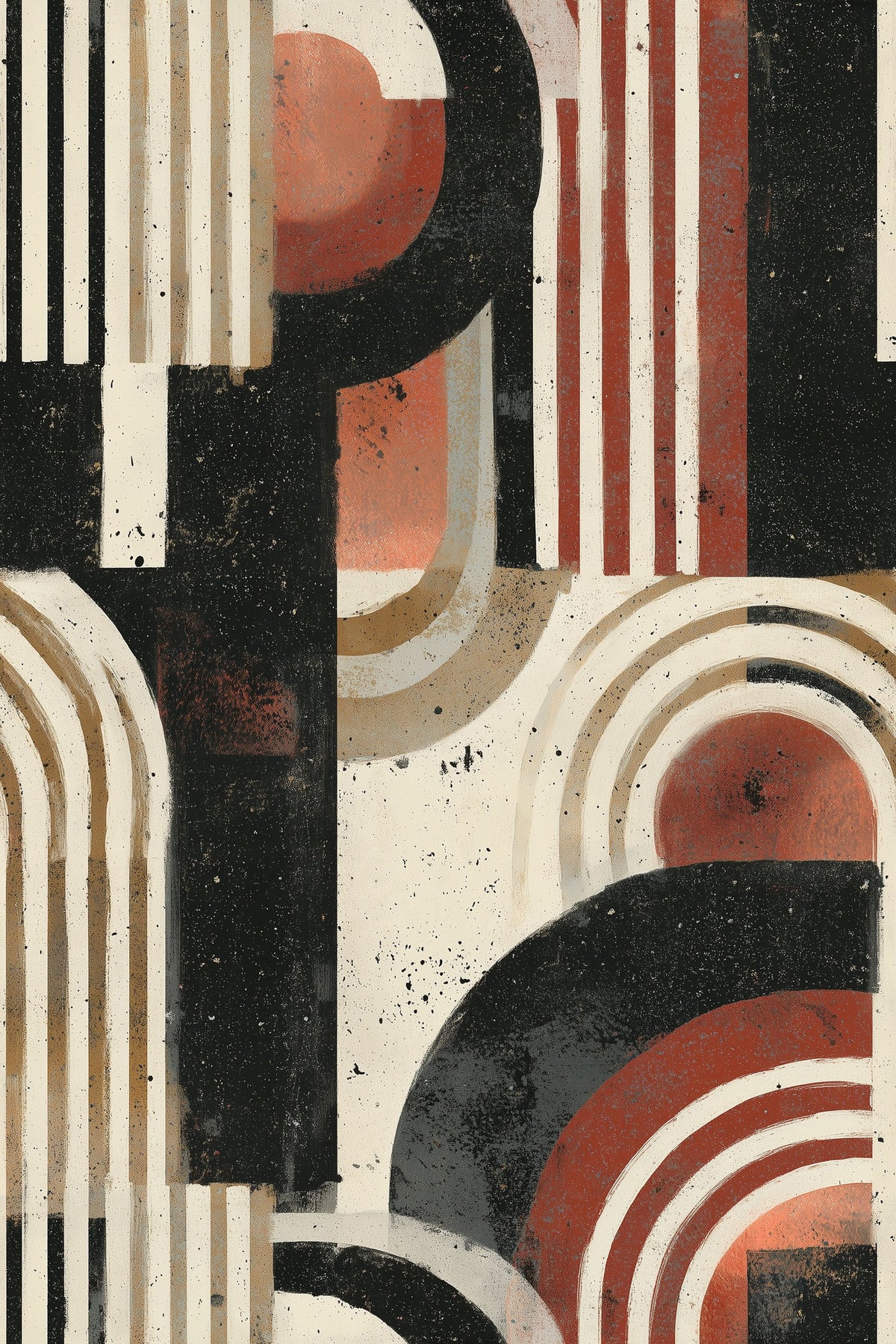 Abstract Arches Wallpaper Distressed Geometric Pattern Black Cream Terracotta Decor