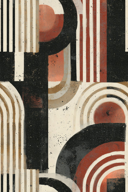 Abstract Arches Wallpaper Distressed Geometric Pattern Black Cream Terracotta Decor