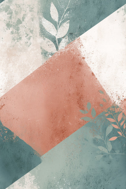 Leaf Silhouette Wallpaper Abstract Geometric Teal Terracotta Pattern