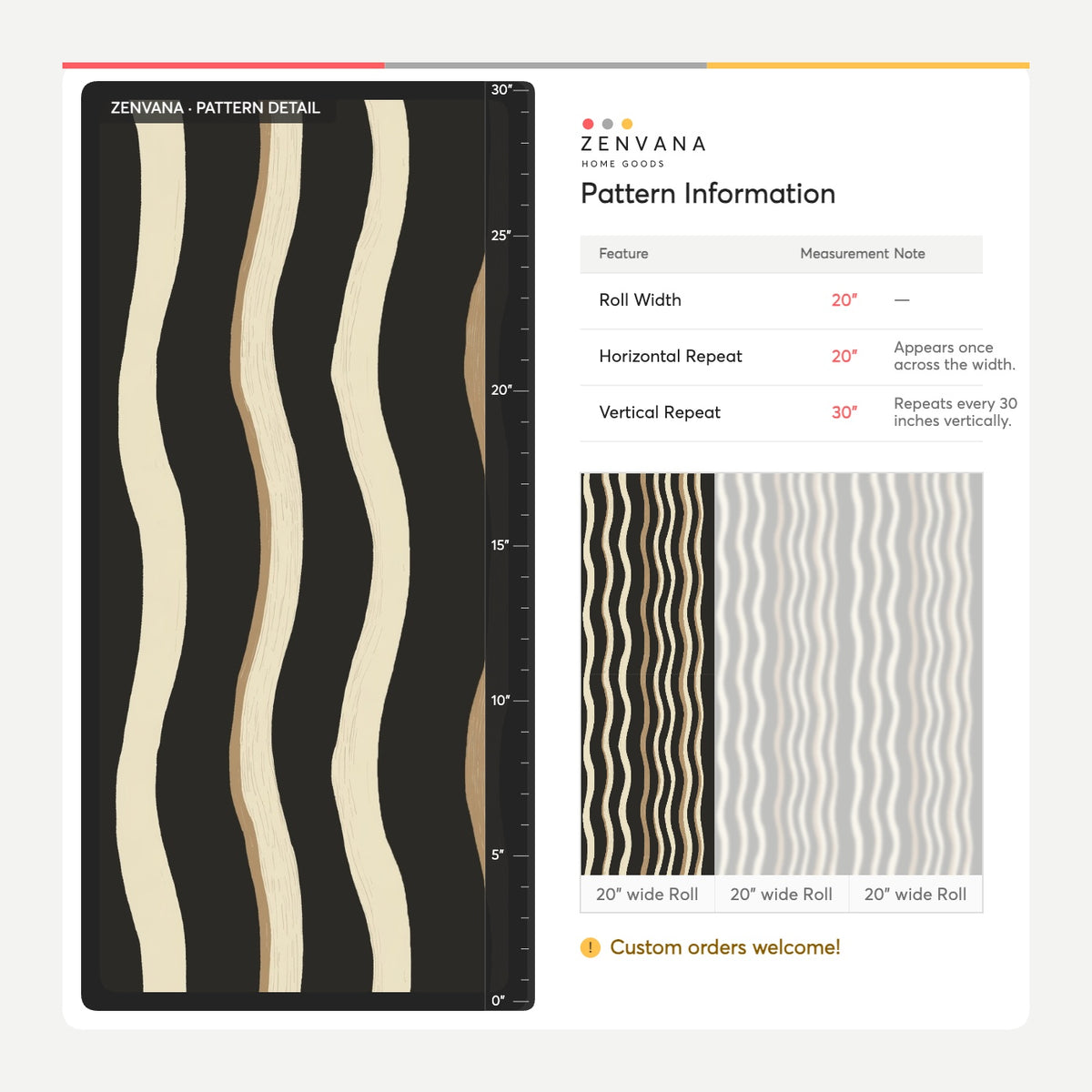 Wavy Stripe Wallpaper Black Cream Hand Drawn Lines Organic Modern Decor