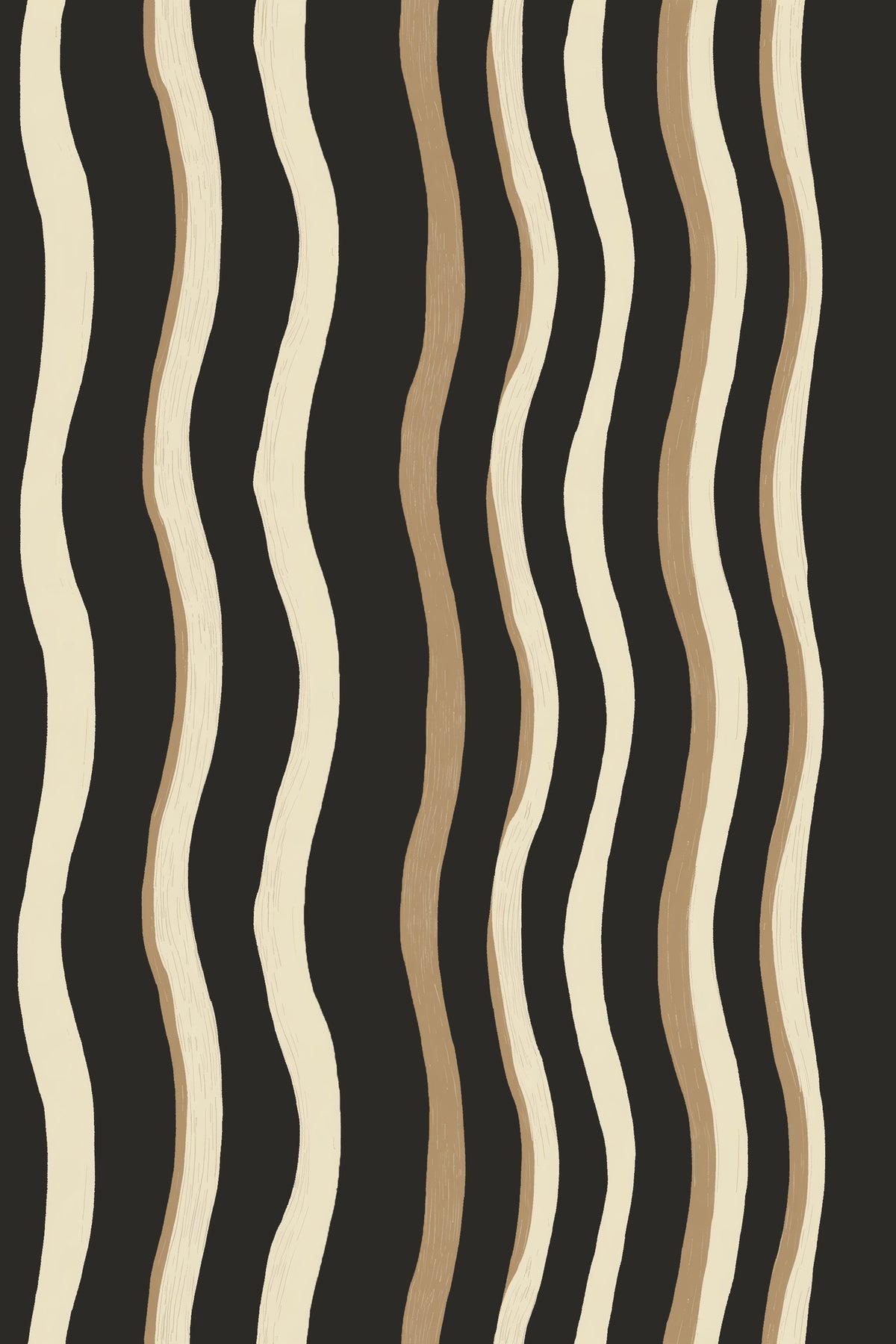 Wavy Stripe Wallpaper Black Cream Hand Drawn Lines Organic Modern Decor