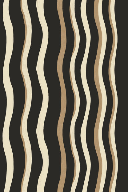 Wavy Stripe Wallpaper Black Cream Hand Drawn Lines Organic Modern Decor