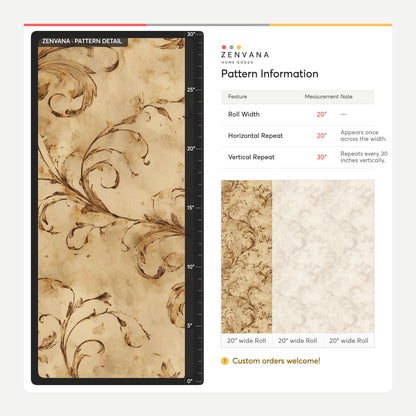 Acanthus Scroll Wallpaper Sepia Antique Parchment Old World Pattern