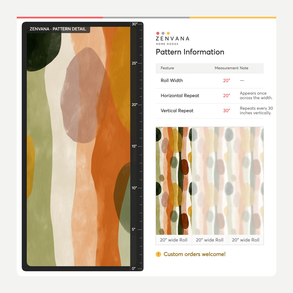 Organic Abstract Wallpaper Olive Green Burnt Orange Vertical Waves