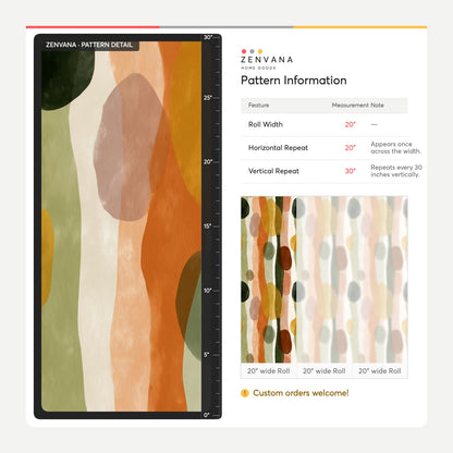 Organic Abstract Wallpaper Olive Green Burnt Orange Vertical Waves