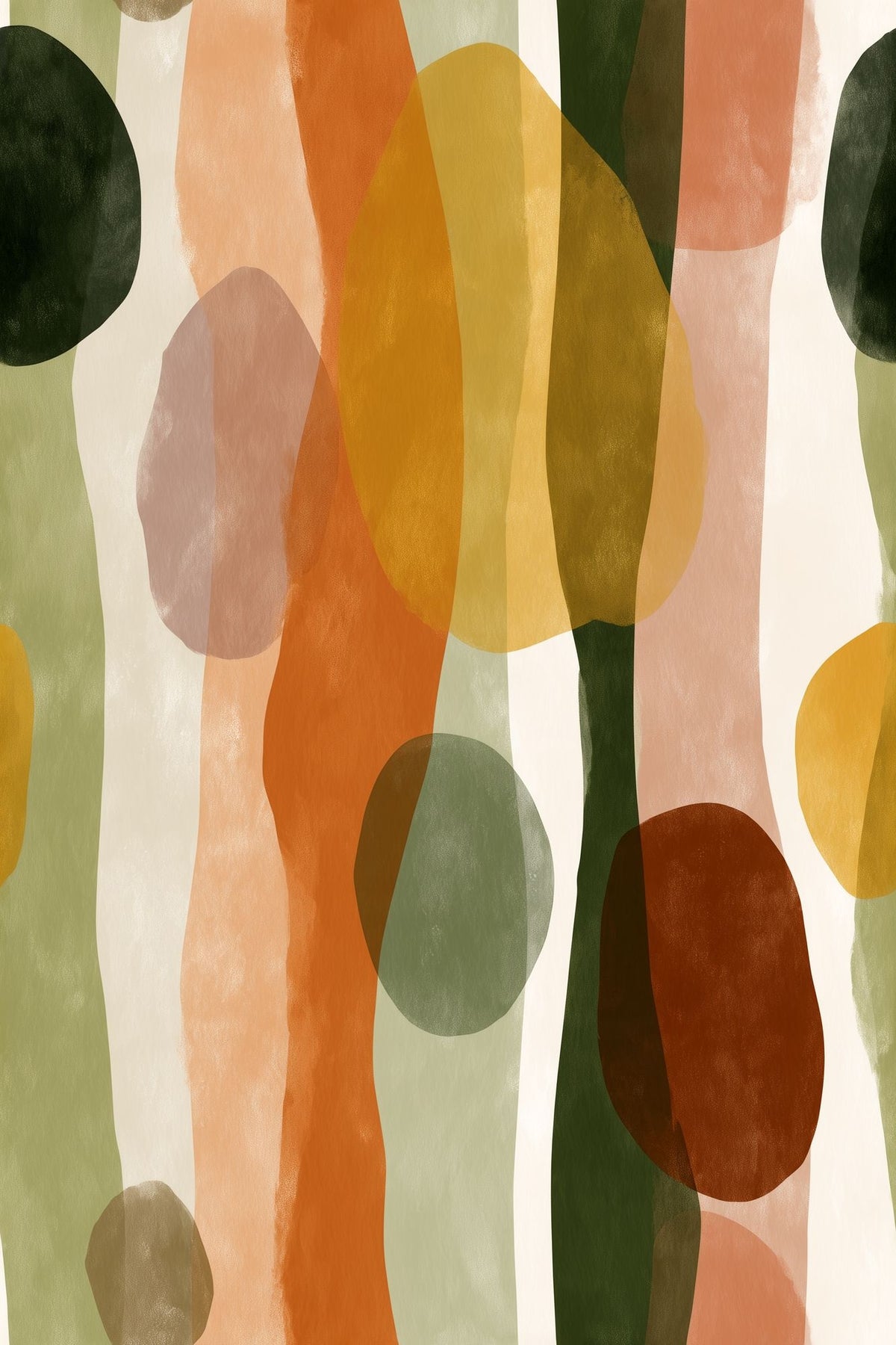 Organic Abstract Wallpaper Olive Green Burnt Orange Vertical Waves