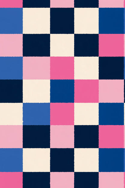 Geometric Checkered Wallpaper Color Block Navy Pink Blue