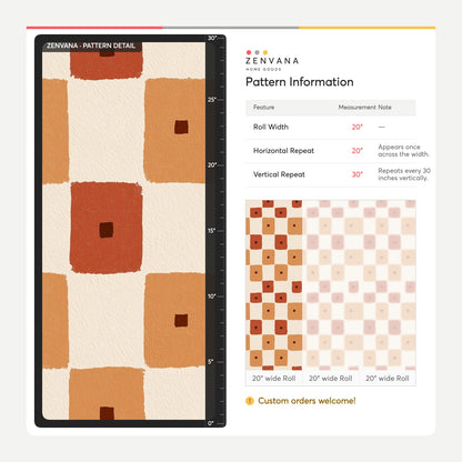 Terracotta Geometric Wallpaper Hand Painted Squares Retro Mid Century Pattern