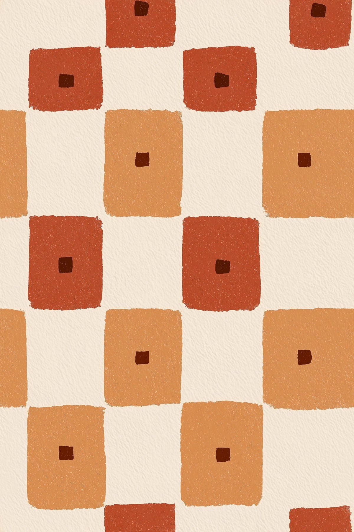 Terracotta Geometric Wallpaper Hand Painted Squares Retro Mid Century Pattern