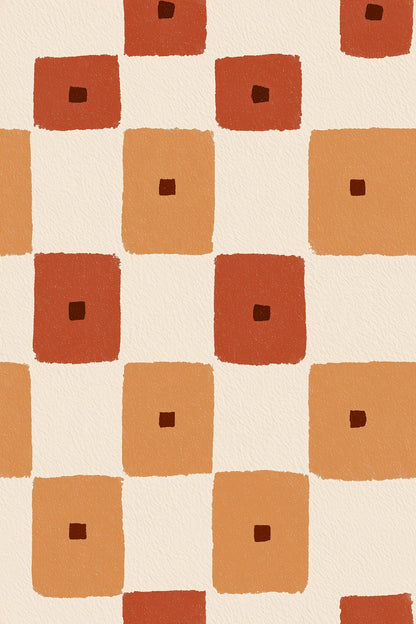 Terracotta Geometric Wallpaper Hand Painted Squares Retro Mid Century Pattern