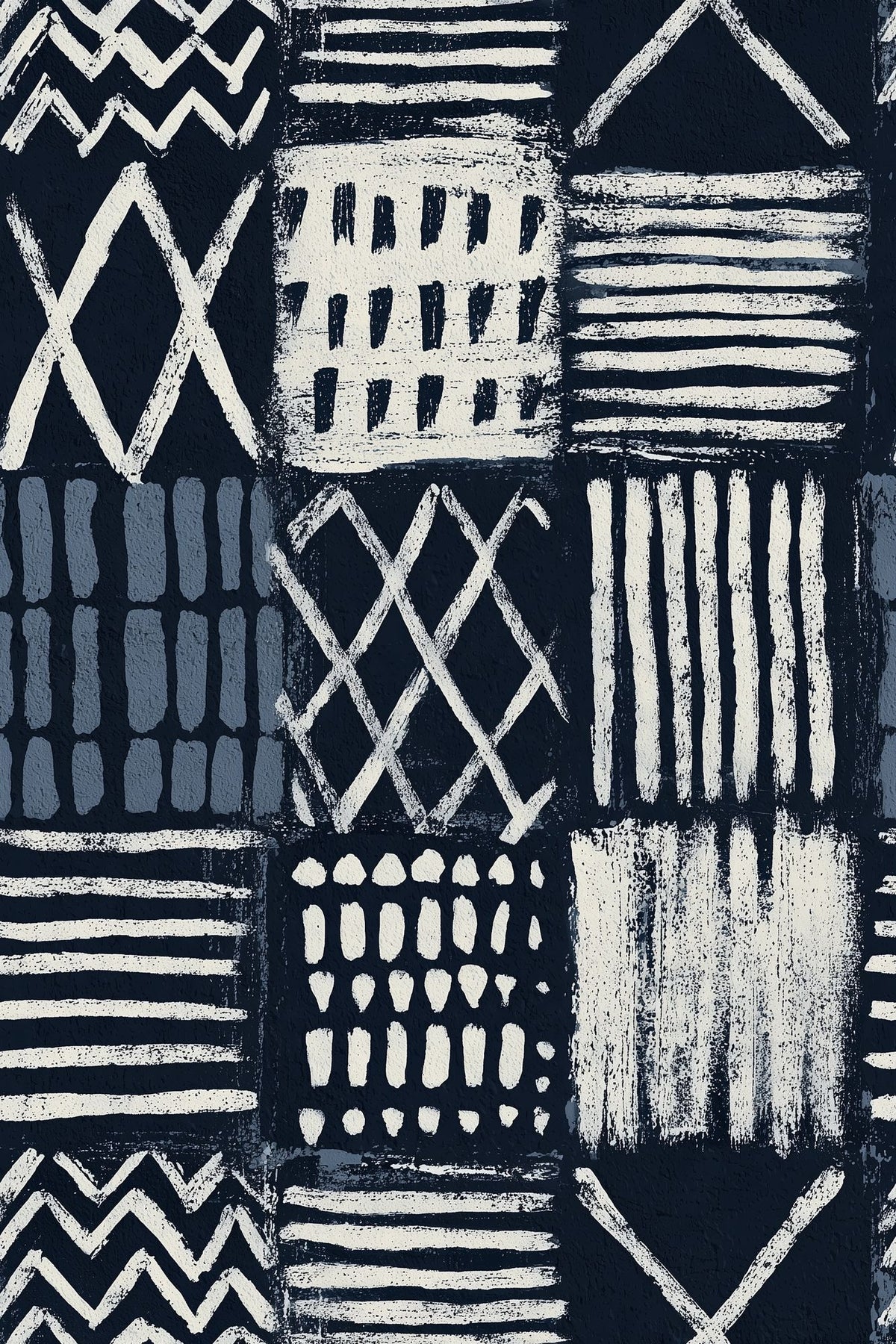 Geometric Block Print Wallpaper Navy Abstract Grid
