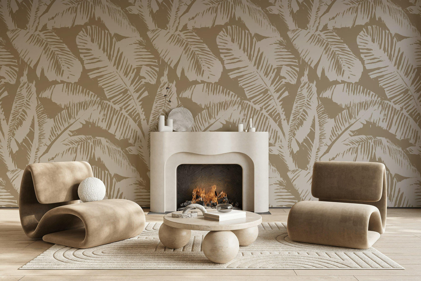 Minimalist Palm Leaf Wallpaper | Neutral Tropical Wall Mural | Beige Botanical Peel and Stick Decor
