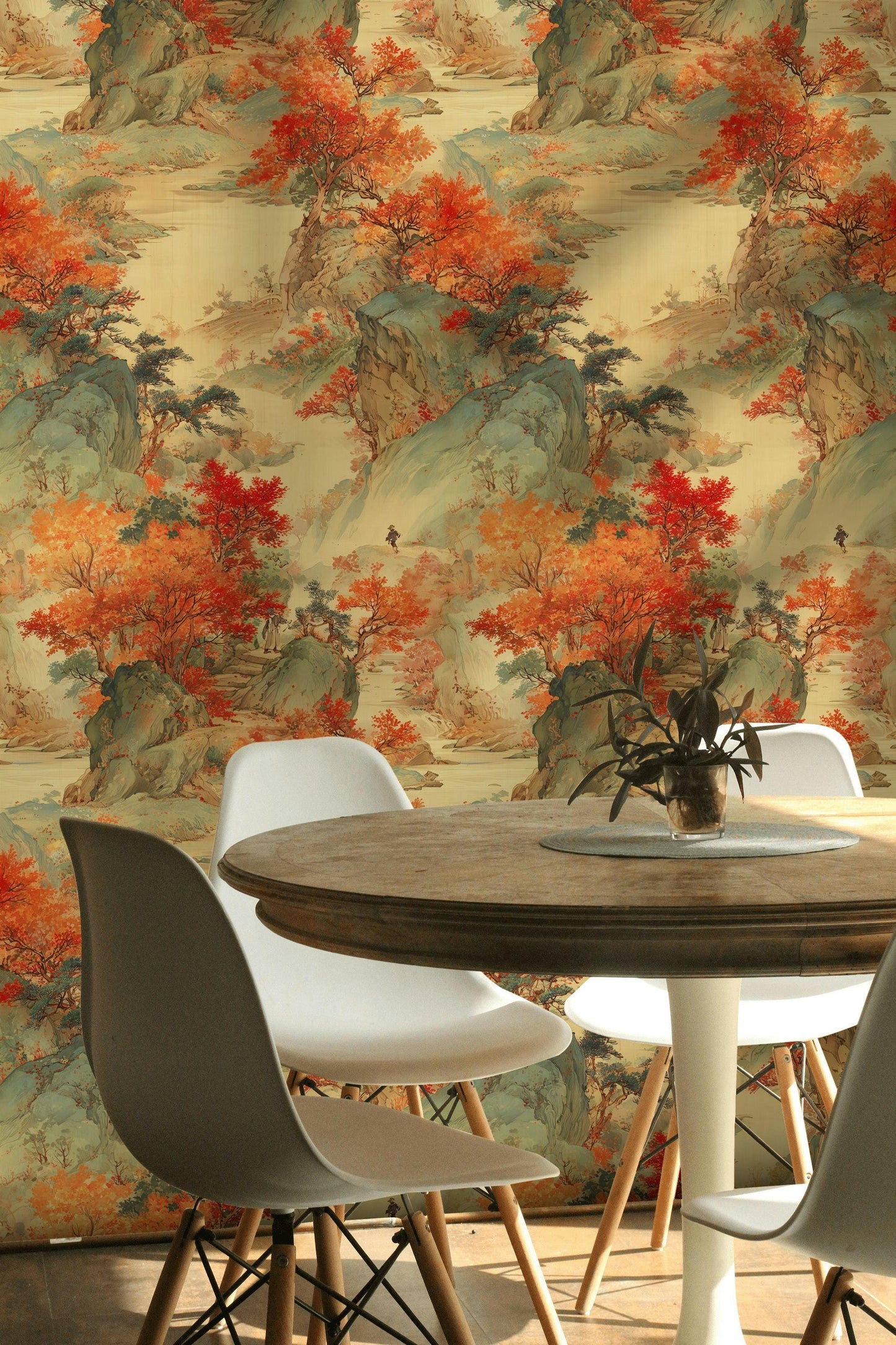 Oriental Landscape Wallpaper | Asian Mountain Wall Mural | Traditional Chinese Art Peel and Stick Decor