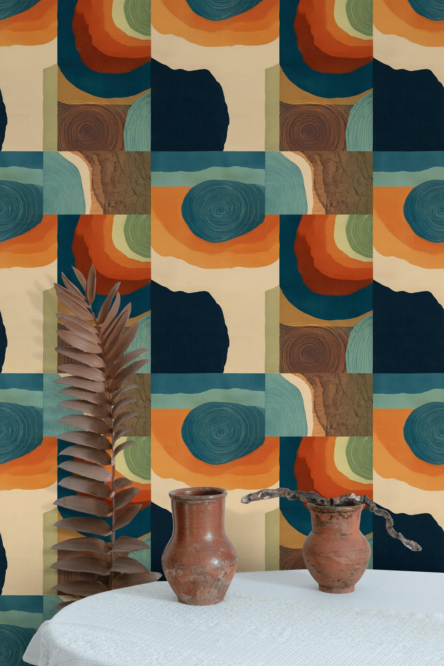 Abstract Nature Blocks Wallpaper: Earth Tones Peel and Stick Wall Mural