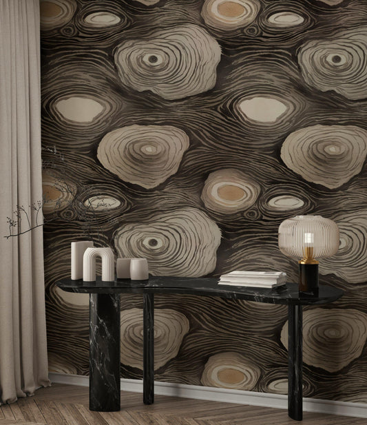 Abstract Tree Rings Wallpaper: Earthy Modern Peel and Stick Wall Mural