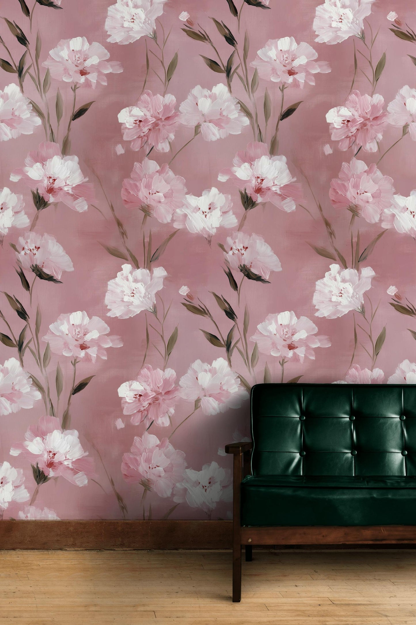 Romantic Pink Floral Wallpaper | Soft Textured Flower Wall Mural | Blush Peel and Stick Decor