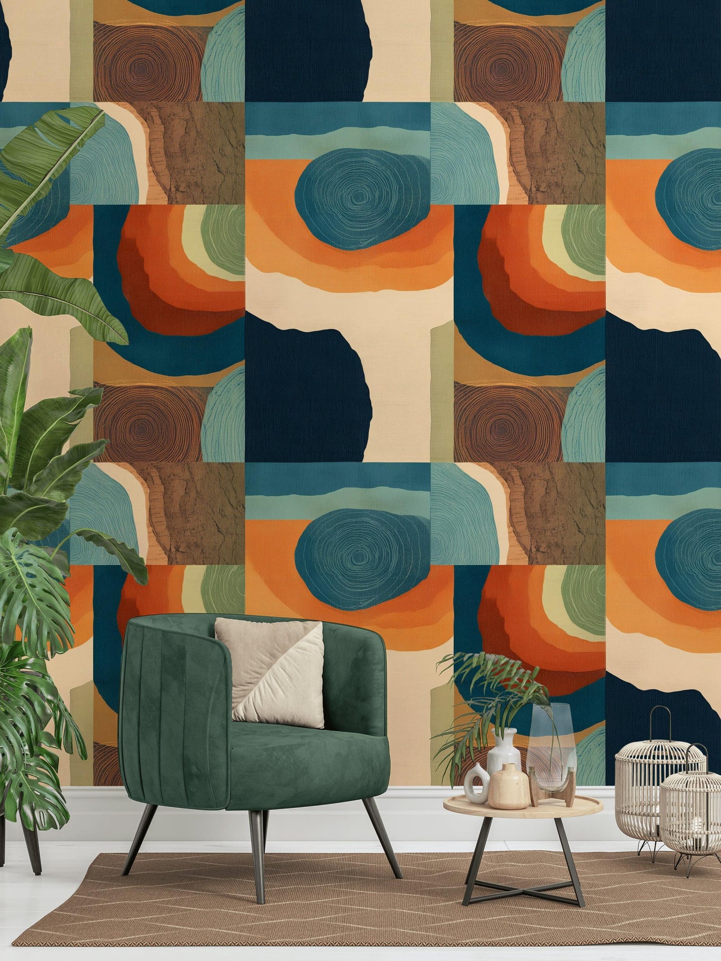 Abstract Nature Blocks Wallpaper: Earth Tones Peel and Stick Wall Mural
